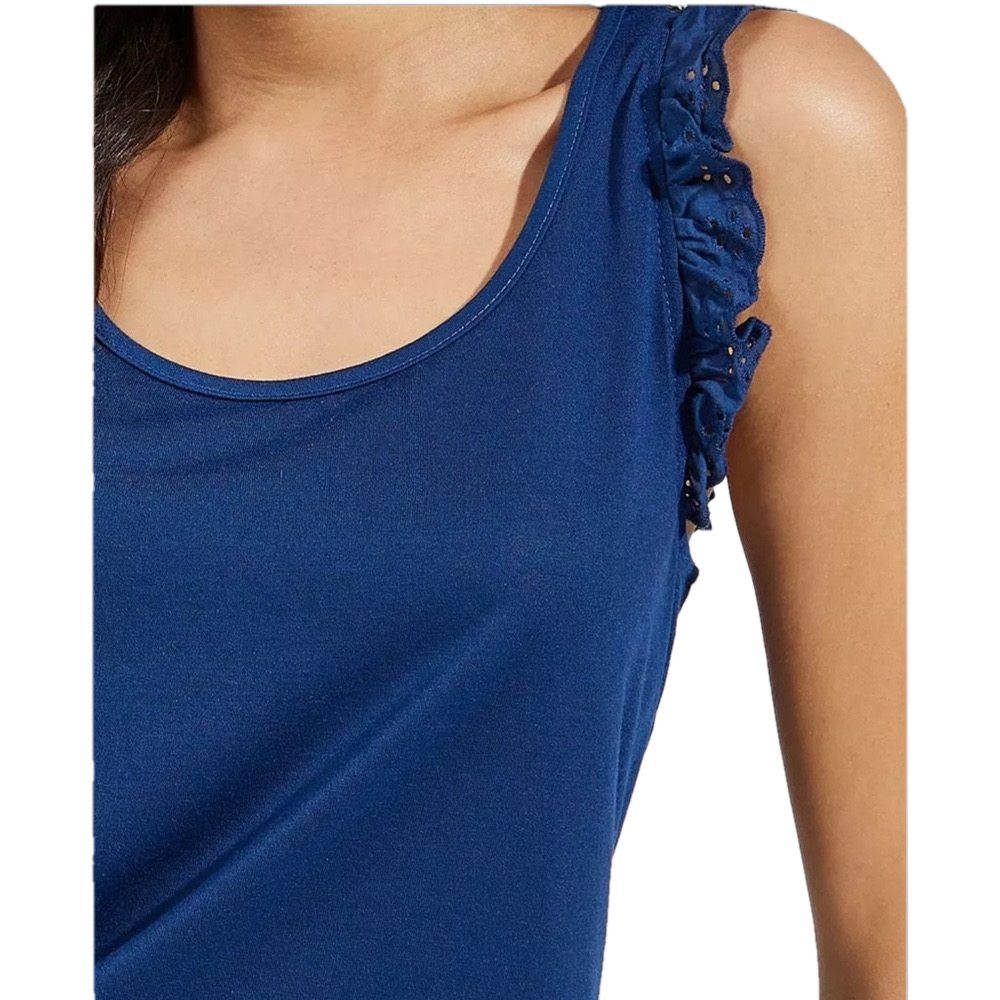 Blue Sleeveless Top with Ruffle Detail